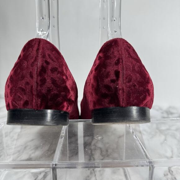 Oscar de la Renta Bordeaux Velvet Flat Ballet Shoes 38.5 US 8 Burgundy Gold - Picture 6 of 7